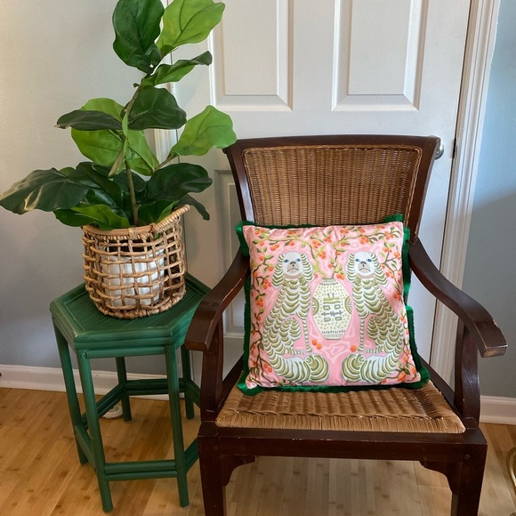 Pillow Cover Grandmillennial Monkeys - Pink Green Chinoiserie Staffordshire Dogs - Picture 15 of 17